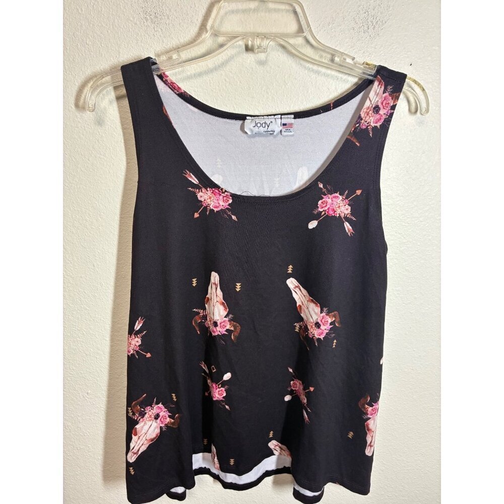 VTG Jody California Tank Top Western Animal Skull Boho Cowgirl Size XL